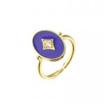 Oval Enamel Diamond Ring Insert Wedding Band Modern Geometric Engagement Rings 18k Gold Plating for sale