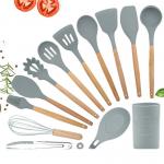 13Pcs Non Stick Silicone Spatula Set With Wooden Handle for sale