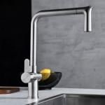 Brushed Nickel Single Hole Pull Out Kitchen Faucet Switchable Two Function Sprayhead