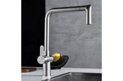 China Brushed Nickel Single Hole Pull Out Kitchen Faucet Switchable Two Function Sprayhead supplier