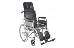 China High Back Folding Reclining Wheelchair With Commode For Elderly People Use supplier