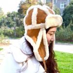 Girls Natural Lamb Fur Shearling Trapper Hat Aviator European Ushanka Style for sale