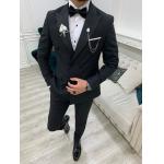 Forte Black 3pc Tuxedo Suit Slim Fit Double Breasted Peak Lapel Tuxedo for sale
