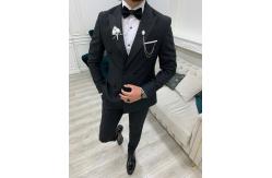 China Forte Black 3pc Tuxedo Suit Slim Fit Double Breasted Peak Lapel Tuxedo supplier