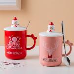 New Festival Mug Christmas Round Santa Claus Lid Stainless Steel Spoon Elk Pattern Ceramic Mug With Cover for sale
