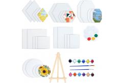 China Hexagon Round Rectangle Shape Canvas Painting Sets With Palettes Easels Sponges supplier