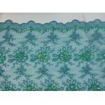 Green Scalloped Beaded Lace Fabric By The Yard For Wedding Bridals / Gowns for sale