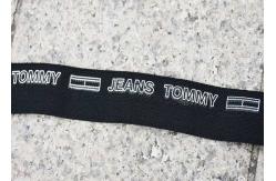 China 2cm Black Elastic Webbing Straps Printed With White Cut Out Letters Logo supplier