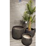 China timeless modern style black round fiber clay planter with a smooth matte pattern lightweight durable low-maintainence flower pot holiday Villa office decoration Rooftop Gardens landscaping project factory