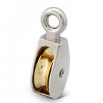 Zinc alloy diecast single rigid fixed eye brass plated wheel pulley for sale