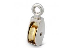 China Zinc alloy diecast single rigid fixed eye brass plated wheel pulley supplier