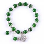 8MM Darker Green Jade Stone With Spinner Flower Charm Spiritual Healing Round Shape Stretch Bead Bracelet for sale