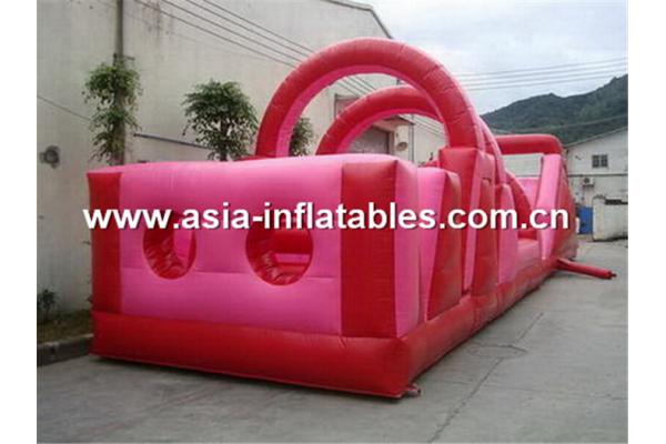 Backyard Inflatable Pink Obstacle Challenges Course For Children Amusement