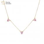 Heart Pink Ocean Blue Thin Chain Choker 18k Gold Plated Diamond Zircon Charms