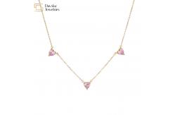 China Heart Pink Ocean Blue Thin Chain Choker 18k Gold Plated Diamond Zircon Charms supplier