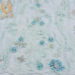 Evening Dress Green Lace Applique Handwork 3D Embroidery Lace Fabric for sale
