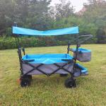 Camping Utility Folding Wagon Cart Beach Trolley With Adjustable Roof Trunk Basket