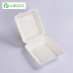 8in White Sugarcane Bagasse Clamshell 3 Compartments Sugarcane Bagasse Food Container for sale