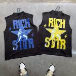 Custom Print Logo Applique Rips T Shirt Mens Streetwear Sleeveless T Shirts Gym Wear for sale