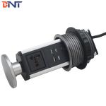 Compact Silver Pop Up Counter Outlet With Double USB Charger Interfaces