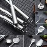 Multiapplication Stainless Steel Kitchen Utensil Set With Holder Rustresistant
