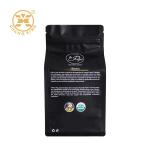 Printed Black Empty 500g Compostable Coffee Bags One Way Valve Flat Bottom With Zipper for sale