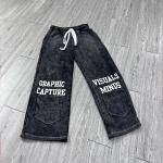 Custom Ripped Screen Print Acid Wash Vintage Sweatpants Baggy Embroidered Wide Leg Streetwear Flared Sweatpants Track Pants Men for sale