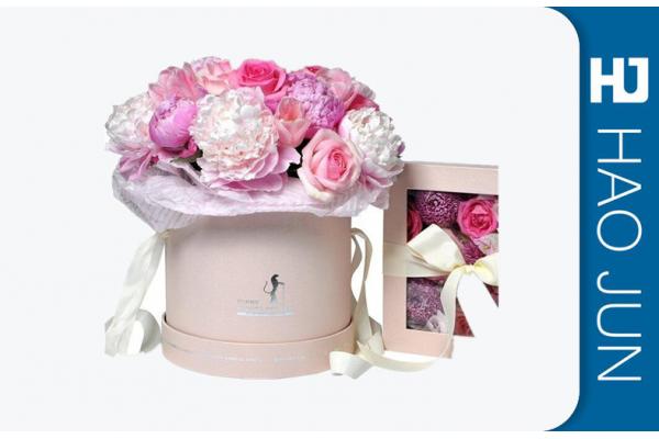 Romantic Round Cardboard Boxes For Flower Arrangements With Ribbon