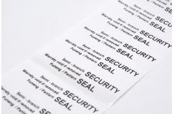 China 45um 1mil Tamper Proof Seal Security Sticker Gloss White With High Residue supplier
