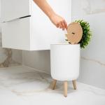 Creative Wholesale Household Waste Bin Tall Wood Grain Kitchen Hotel Tabletop Press Trash Can Garbage Can with Plant Style Lid for sale