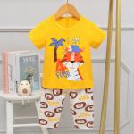 Yellow Cartoon Animal 100 Cotton Pyjamas Childrens Short Sleeve Suit Round Neck for sale