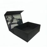 Luxury Folding Magnetic Cover Cardboard Black Phone Packaging Box with Soft Pvc Plastic Window for sale