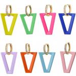 Gold Plated 18k Diamond Hoop Earrings Colorful Spray Paint V Shape Pendant AAA Zircon for sale