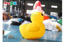 China Yellow 2m Inflatable Christmas Duck With Hat Courtyard Decoration supplier