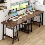 Metal Frame Modern Workstation Desk Brown Pvc Edging With Shelves for sale
