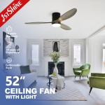 Metal Lamp Body Ceiling Fan with Light Remote Control and Dimmable 3 Wooden Grey Blade for sale