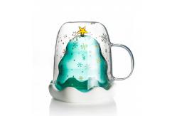 China Christmas Wish Tree 250ml Glass Cup ,Insulated Glass Coffee Mugs With Lid supplier