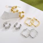 18k Real Gold Plated Brass Stud Earrings , Geometric Huggie Hoop Earrings for sale