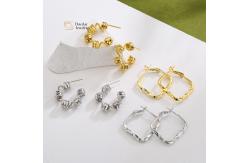 China 18k Real Gold Plated Brass Stud Earrings , Geometric Huggie Hoop Earrings supplier