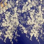 White 3D Applique Embroidery Beaded Lace Fabric For Bridal Dress for sale