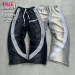 Oem Custom Embroidery Print Logo 100 Cotton Heavyweight Striped Acid Wash Stacked Flared Sweat Pants Track Pant Sweatpants Men for sale