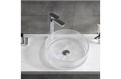 China Modern Crystal Clear Glass Wash Basin Vertical Stripes Diecasting Bathroom Basin Sinks supplier