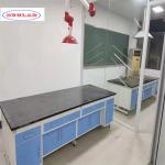 Wood Chemistry Lab Bench in Standard Design with Number of Racks As Drawing for sale