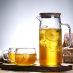 Heat Resistant Beverage Glass Water Pitcher Durable High With Bamboo Lid