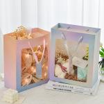 China Pastel Gradient Window Gift Bags with Ribbon Handles Transparent Floral Birthday gift factory