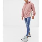 Pink Color Hooded Mens Sherpa Jacket With Pouch Pocket Machine Wash for sale