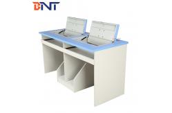 China Anti Rust Double Student Computer Desk With Flip Up Hidden LCD Screen Case supplier
