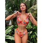 Bandeau Style Swimming Suits Bikini with Ruched Features and Stripes for sale