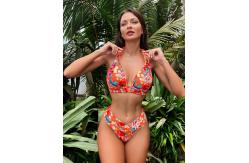China Bandeau Style Swimming Suits Bikini with Ruched Features and Stripes supplier