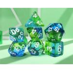 Mint green crystal natural resin multi -faceted board game dice set Dragon and Dungeon for sale